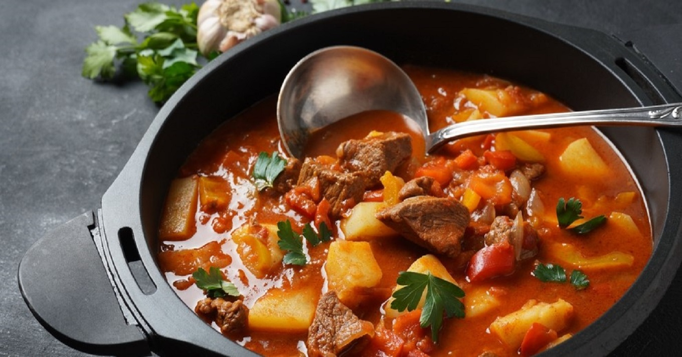 A pot of Hungarian Gulyas soup